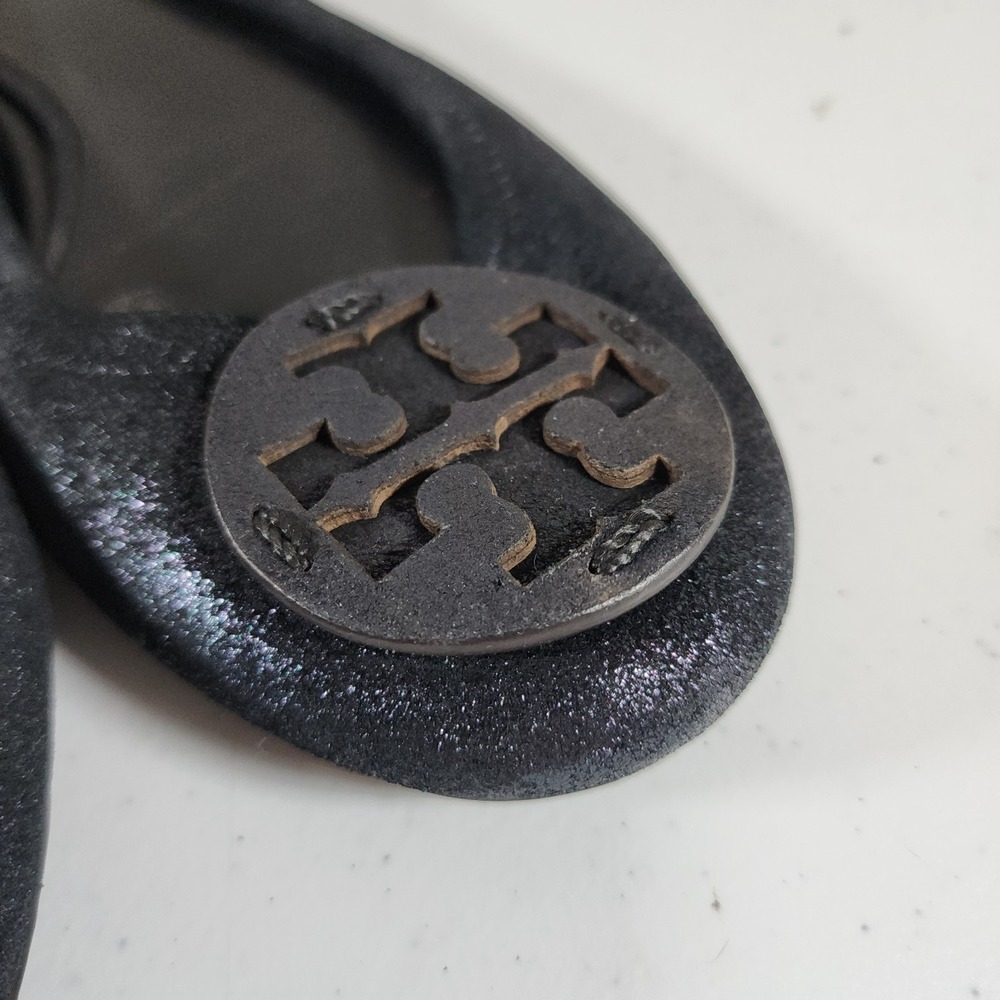 Tory Burch Minnie Travel Ballet with Logo Size 9 M Black Leather Used - Picture 3 of 16